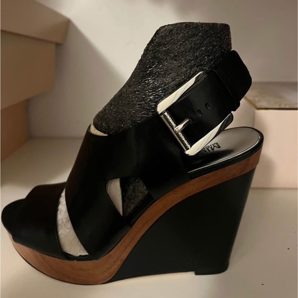 Michael Kors Black and Brown Wedge Sandals with Adjustable Ankle Strap - Picture 1 of 3